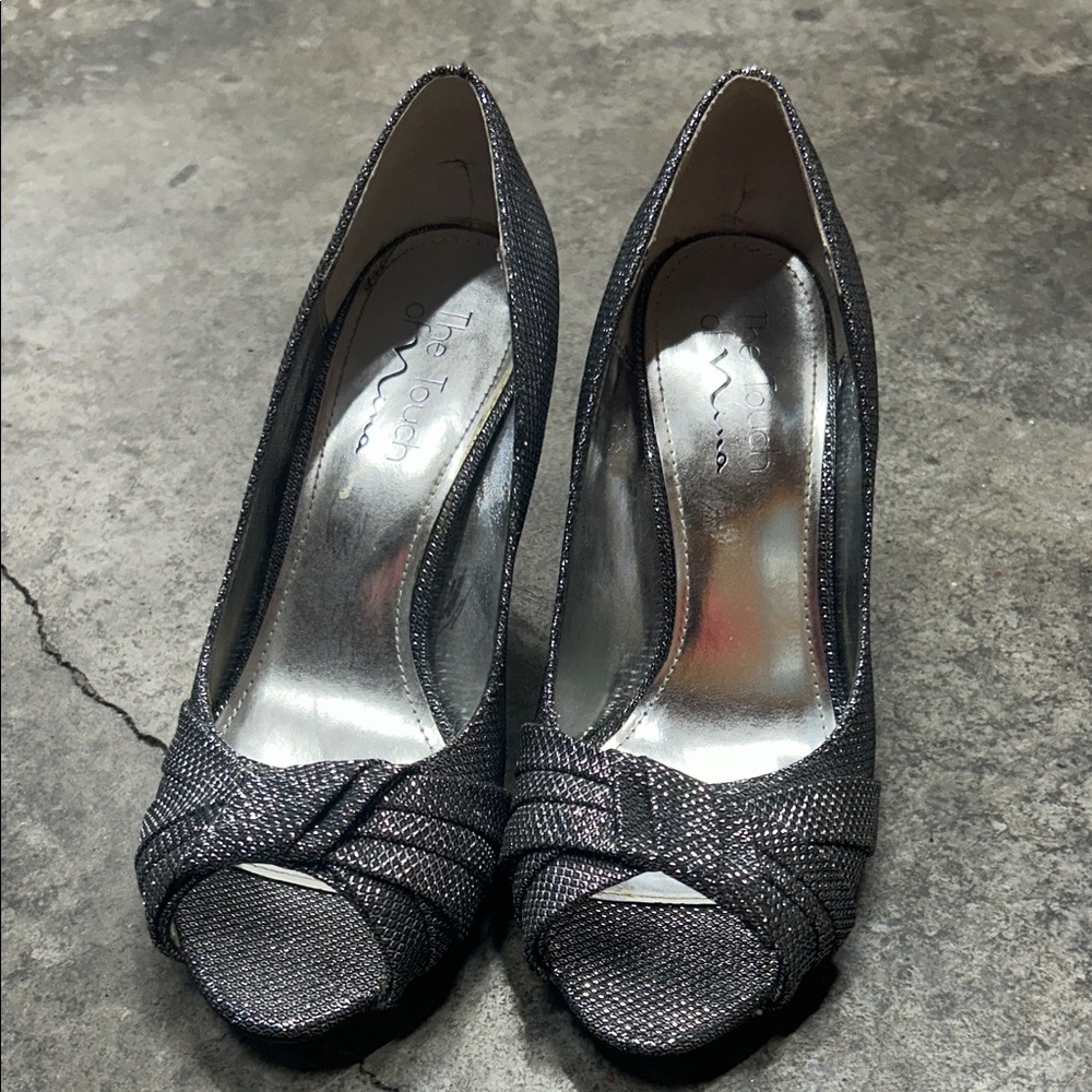 Chic Silver Peep-Toe Heels by Anne Klein